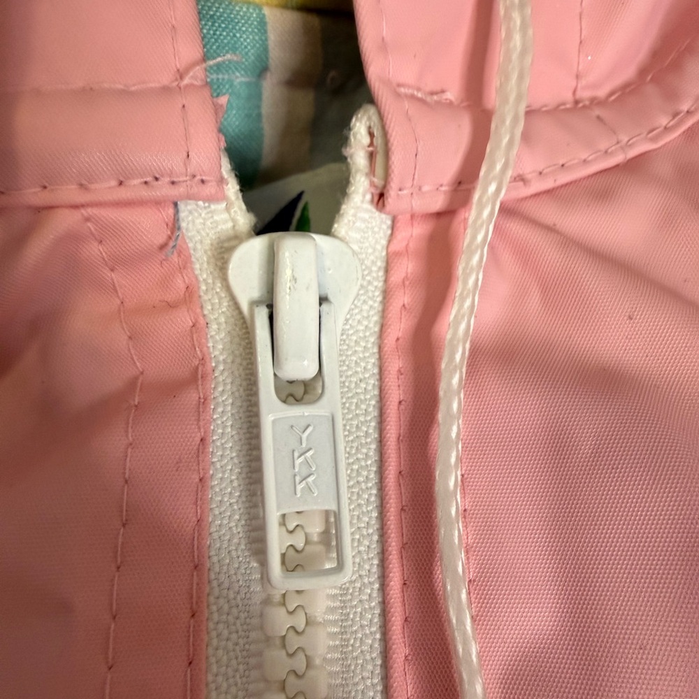 Vtg 90s Misty Harbor Pink PVC Rain Slicker Plaid Lined Hooded M Coastal Preppy - Picture 7 of 14